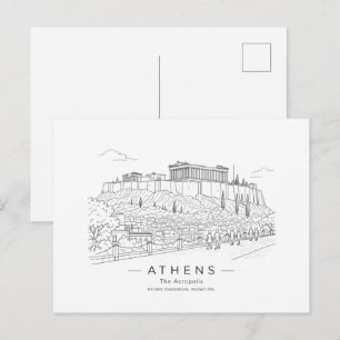 Akropolis Athen Parthenon Linienkunst Postkarte