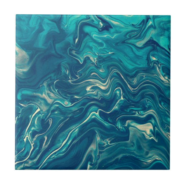 Akrylabstraktion aus blauem und weißem Marmor Fliese (Vorderseite)