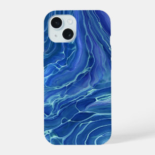 Akrylabstraktion aus blauem und weißem Marmor iPhone 15 Hülle