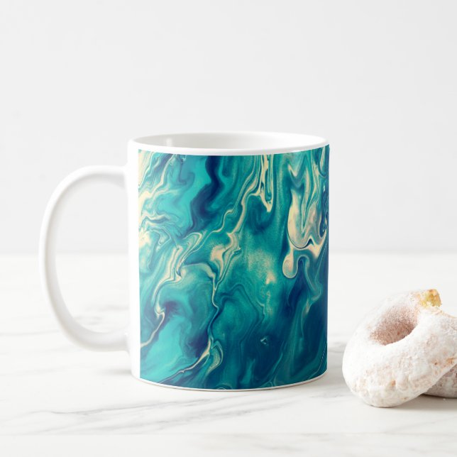 Akrylabstraktion aus blauem und weißem Marmor Kaffeetasse (Mit Donut)