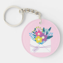 Akryler Schlüsselanhänger mit Blume auf rosa Unter