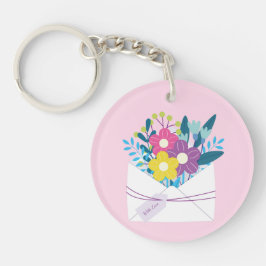 Akryler Schlüsselanhänger mit Blume auf rosa Unter