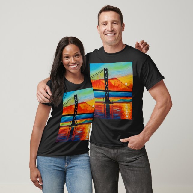 Akrylgemälde, San Francisco Bay Bridge, Sunset T-Shirt (Unisex)