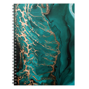 Akrylic Fluid Art. Dunkelgrüne Wellen im abstrakte Notizblock