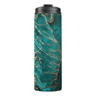 Akrylic Fluid Art. Dunkelgrüne Wellen im abstrakte Thermosbecher