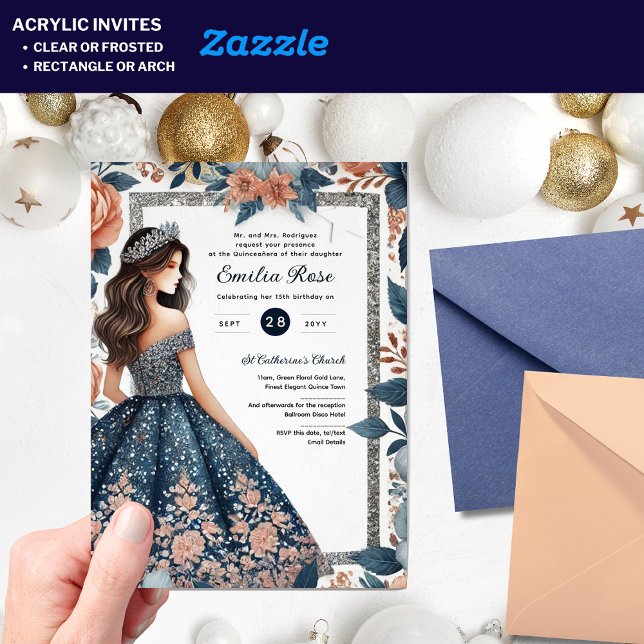 Akrylic Quinceañera Einladungen Navy Blue Dress (Von Creator hochgeladen)