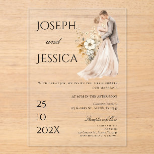 Akryllische Boho Hochzeit Silhouette von Bride and Acryleinladungen