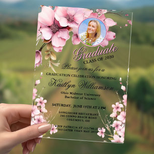 Akryllische Elegant Bläschen Pink Foto Graduation  Acryleinladungen