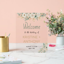Akryllische Elegant Blush Floral Wedding Willkomme Acrylschild