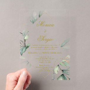 Akryllische Elegant Greenerity Wedding Spanisch Acryleinladungen