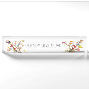 Akryllische Schreibtischnamensplatte Whimsy Birds Namensplakette