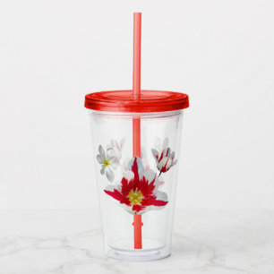 Akryllischer Tulips-Tumbler, rot und weiß Acryltrinkbecher
