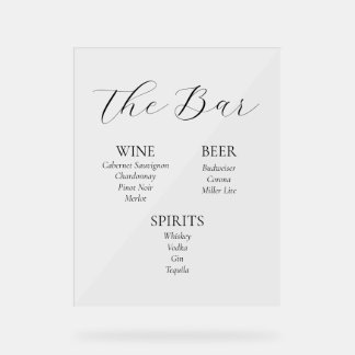Akryllisches Menü "Bar Menu" Acrylschild