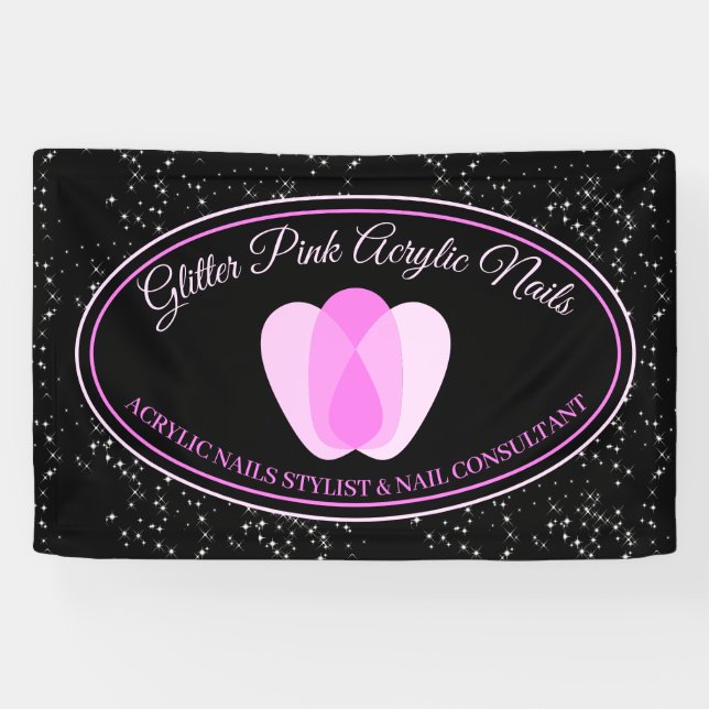 Akrylnägel Sparkle Pink Makeup Beauty Salon Banner (Horizontal)