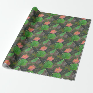 Akrylon auf Leinwand, rosa Wasserlilie und grüne B Geschenkpapier