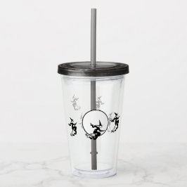 Akryltumbler - Fliegende Hexen und Vollmond Acryltrinkbecher