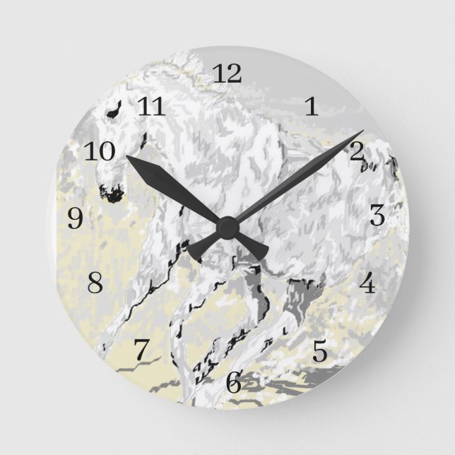 Akrylwall-Uhr, quadratischer Wilder Weißer Stallio Runde Wanduhr (Vorderseite)