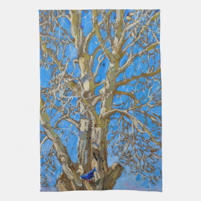 Akseli Gallen-Kallela - Crack Willow und Blue Bird Geschirrtuch (Vertikal)