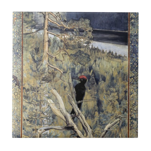 Akseli Gallen-Kallela - Großer Schwarzer Holzpecke Fliese (Vorderseite)