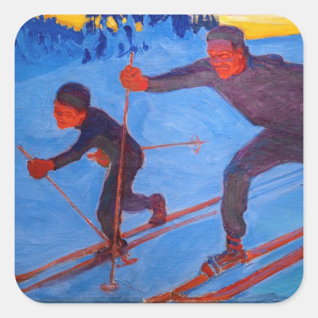 Akseli Gallen-Kallela - Skiers Quadratischer Aufkleber (Vorderseite)