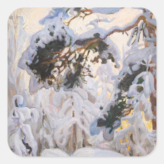 Akseli Gallen-Kallela - Wald im Winter Quadratischer Aufkleber (Vorderseite)