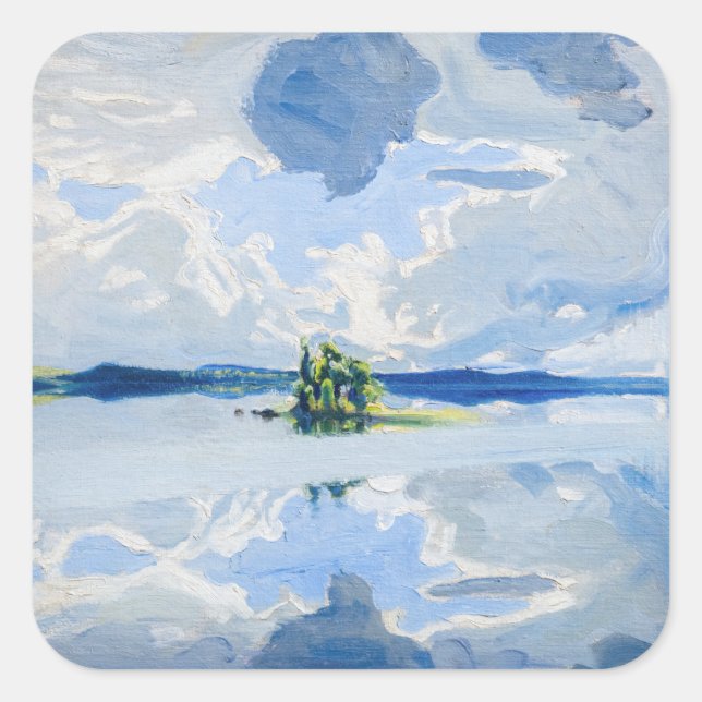 Akseli Gallen-Kallela - Wolken oberhalb eines Sees Quadratischer Aufkleber (Vorderseite)