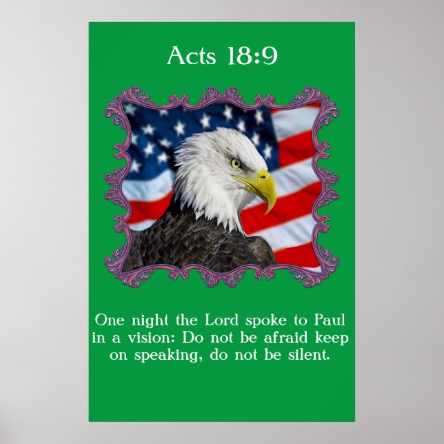 Akt 18:9 mit einem Adler vor einer amerikanischen  Poster (Vorne)