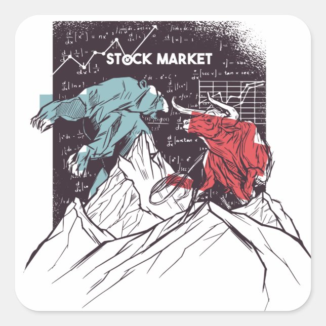 Aktienmarkt-Kampf Bull gegen Bear Trading Quadratischer Aufkleber (Vorderseite)