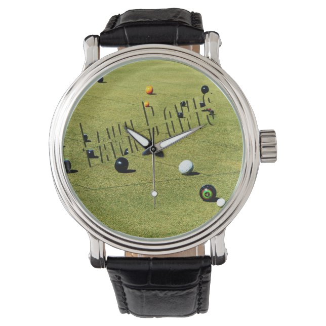 Aktion und Logo der Rasenbowls, Armbanduhr (Vorderseite)