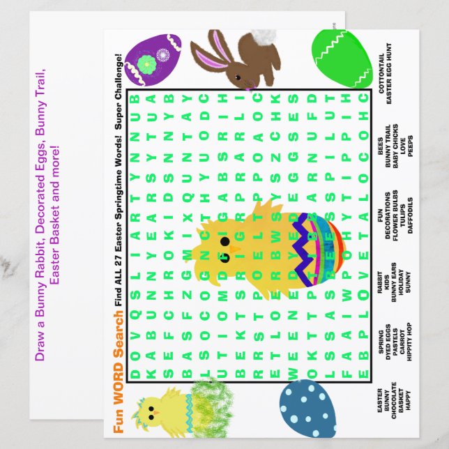 Aktionskalender für die Suche in Osterwörtern (Vorne/Hinten)
