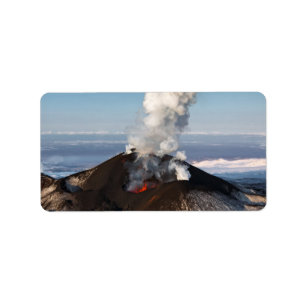 Aktiver Vulkan des Kraters: Lava, Gas, Dampf, Adressaufkleber