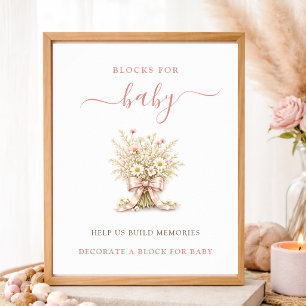 Aktivitätsblöcke für Baby Shower mit Wildblumenbog Poster