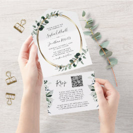 Aktualisierte Eukalyptus Gold QR Code UAWG Wedding All In One Einladung