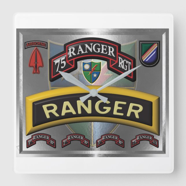 Aktualisiertes Design 75. Ranger-Regiment Quadratische Wanduhr (Vorderseite)