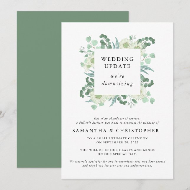 Aktualisierung der Eukalyptus-Hochzeitsszenierung Ankündigung (Vorne/Hinten)