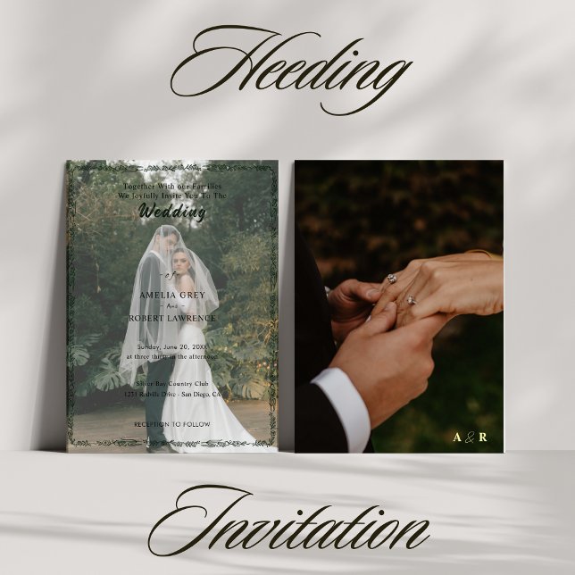 Aktuelle moderne einfache Foto-Hochzeit Einladung (Floral wedding minimalist invitation)