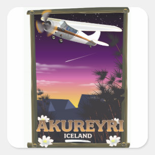 Akureyri Island Reiseplakat Quadratischer Aufkleber