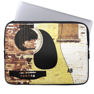 Akustikgitarre auf Ziegelsteincollage Laptopschutzhülle