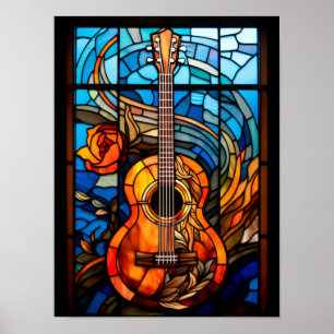 Akustikgitarre Buntglasfenster-Design Poster