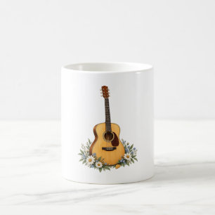 Akustikgitarre Gänseblümchen und blaue Wildblumen Kaffeetasse