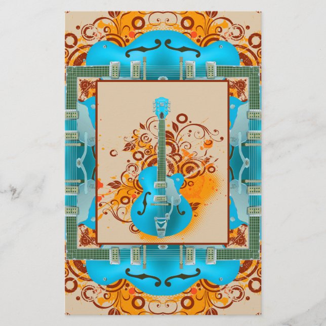 AkustikgitarreblumenGrunge Vintag Briefpapier (Vorderseite)