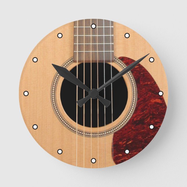 Akustische 6 String Gitarre mit Punkten Runde Wanduhr (Vorderseite)