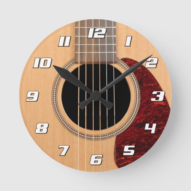 Akustische 6 String Gitarre mit Zahlen Runde Wanduhr (Vorderseite)