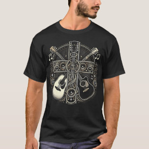 Akustische E-Gitarre Kreuz Christlicher Gott Jesus T-Shirt