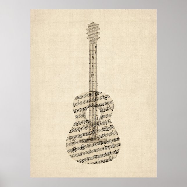 Akustische Gitarre Alte Notenmusik Poster (Vorne)