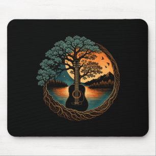 Akustische Gitarre Baum am See Naturmusik Mousepad