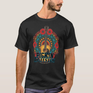 Akustische Gitarre erblühende rote Gänseblümchen - T-Shirt