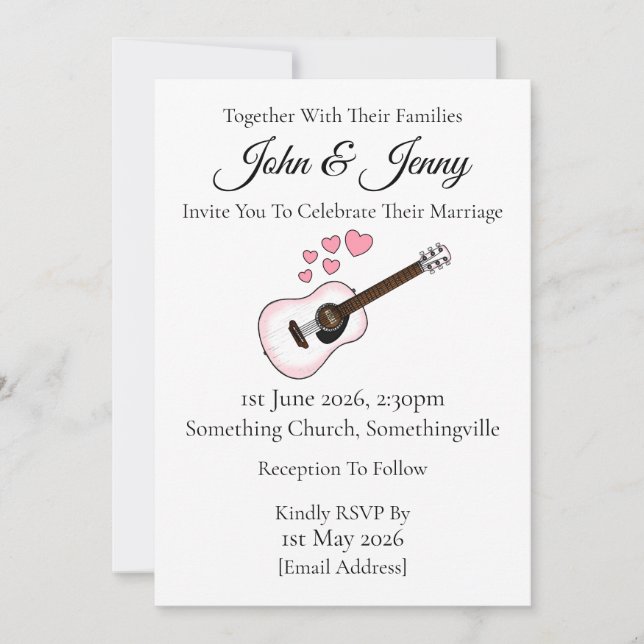 Akustische Gitarre Hochzeitsmusiker Einladung (Vorderseite)