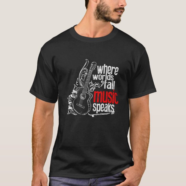 Akustische Gitarre, in der Worte Musik Versagend s T-Shirt (Vorderseite)