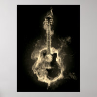 Akustische Gitarre in weißen Flammen